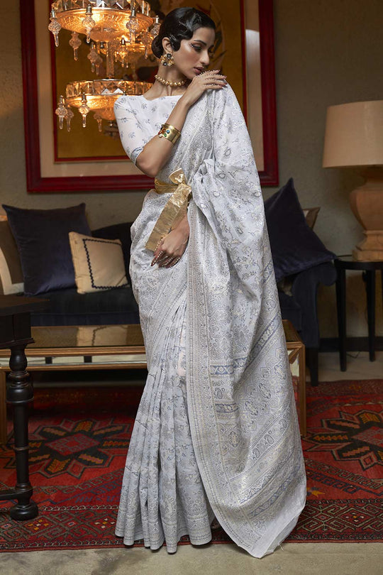 Buy Grey Art Silk Ethnic Motif Design One Minute Saree Online