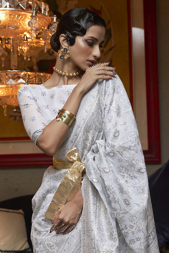 Buy Grey Art Silk Ethnic Motif Design One Minute Saree Online - Front