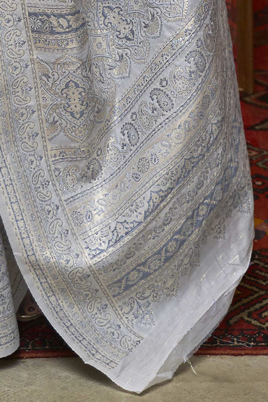 Buy Grey Art Silk Ethnic Motif Design One Minute Saree Online - Side