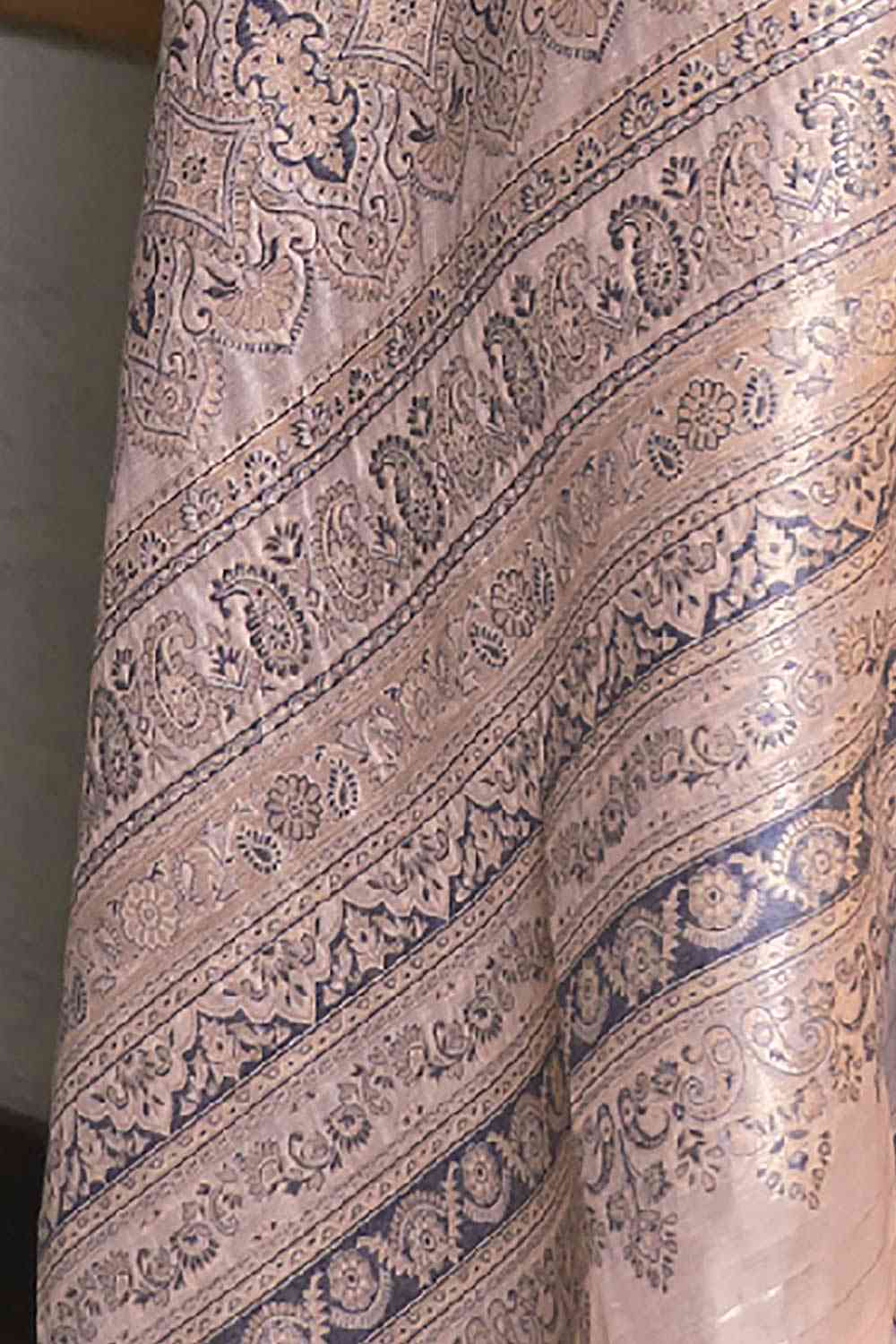 Buy Peach Art Silk Ethnic Motif Design One Minute Saree Online - Side