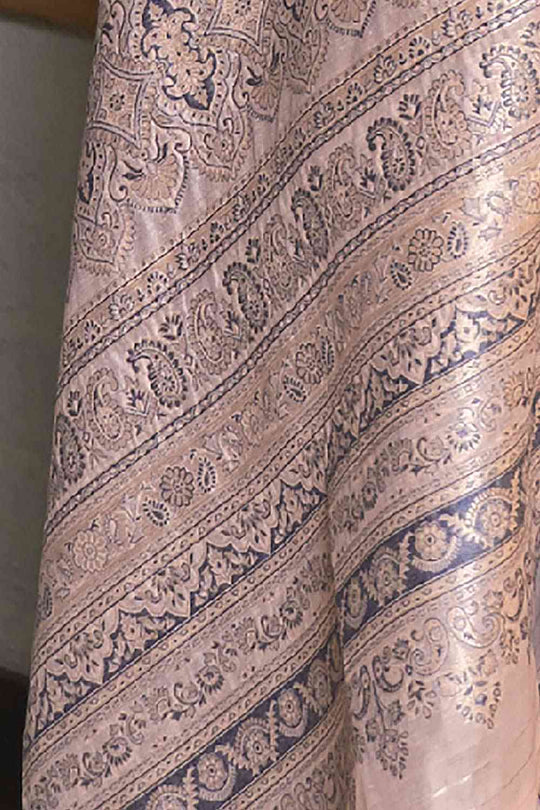 Buy Peach Art Silk Ethnic Motif Design One Minute Saree Online - Side