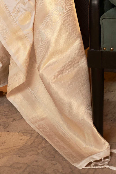 Eden Cream Silk Blend Banarasi One Minute Saree