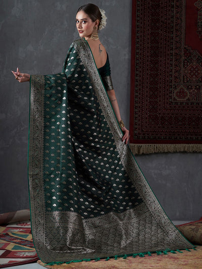 Priya Dark Green Silk Blend Banarasi Ethnic Motif Saree