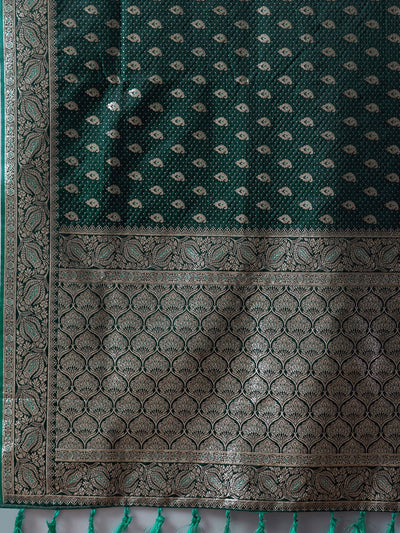 Priya Dark Green Silk Blend Banarasi Ethnic Motif Saree