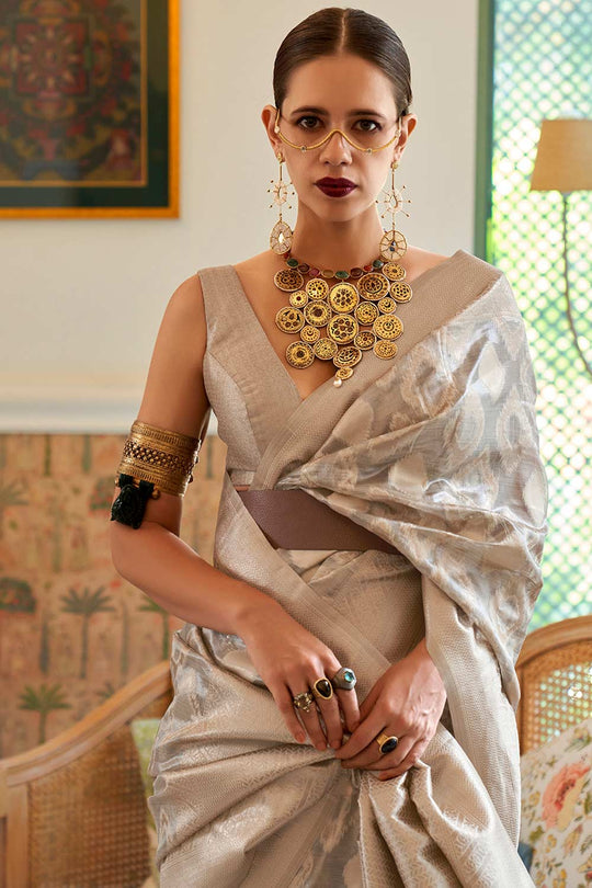 Buy Off White Tissue Geometric Design One Minute Saree Online - Back