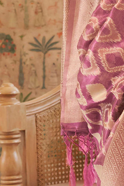 Buy Lavender Tissue Geometric Design One Minute Saree Online - Side