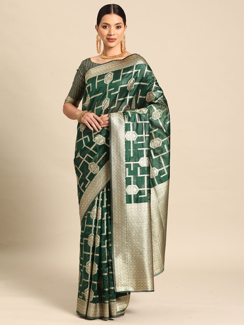 Komal Green Organza Banarasi One Minute Saree