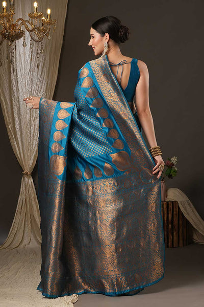 Trisha Blue Silk Blend Paisley Woven Design One Minute Saree