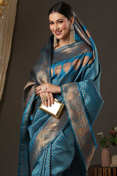 Trisha Blue Silk Blend Paisley Woven Design One Minute Saree