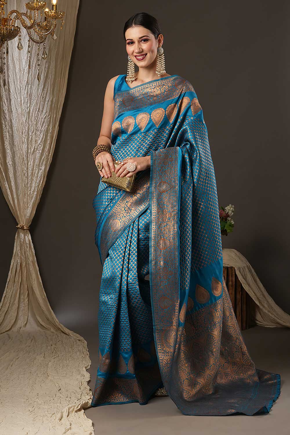 Trisha Blue Silk Blend Paisley Woven Design One Minute Saree