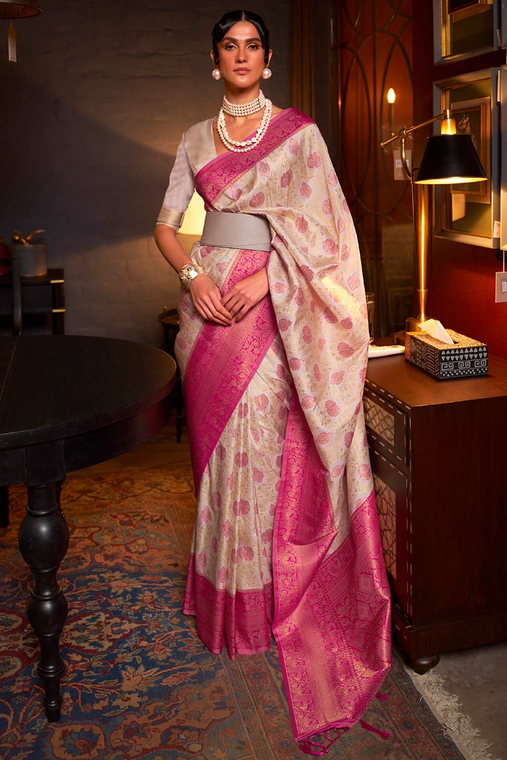 Buy Pink Art Silk Paisley Design One Minute Saree Online