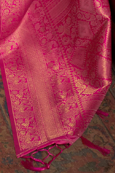 Buy Pink Art Silk Paisley Design One Minute Saree Online - Side