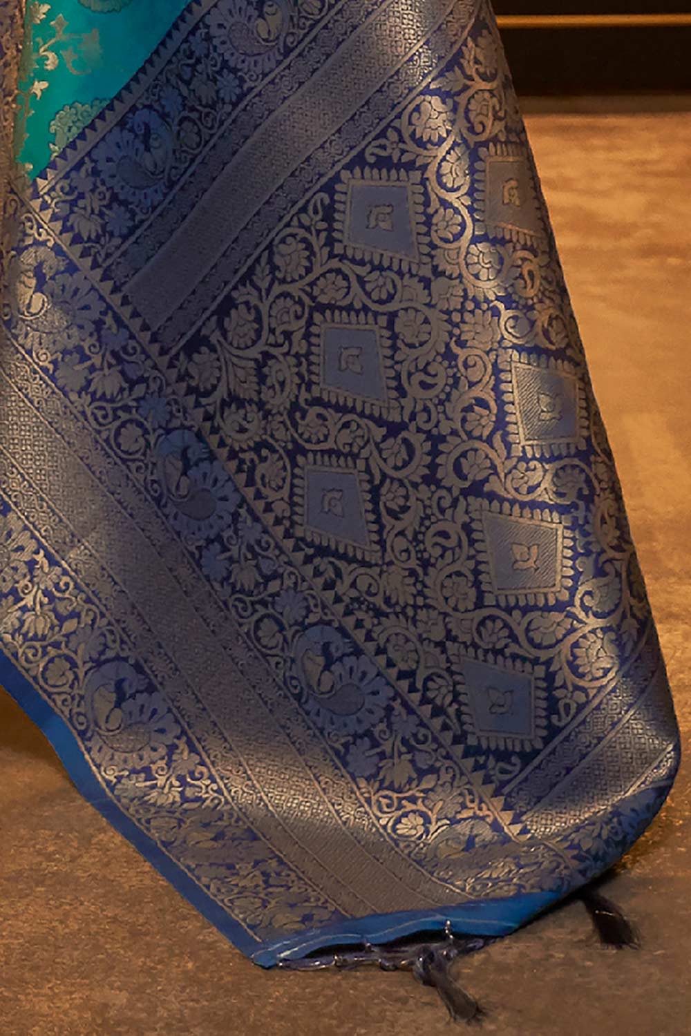 Buy Blue Art Silk Paisley Design One Minute Saree Online - Side