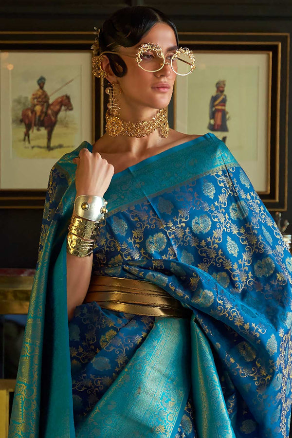 Ready to Wear Saree Nur Navy Blue Dharmavaram Silk Woven Saree