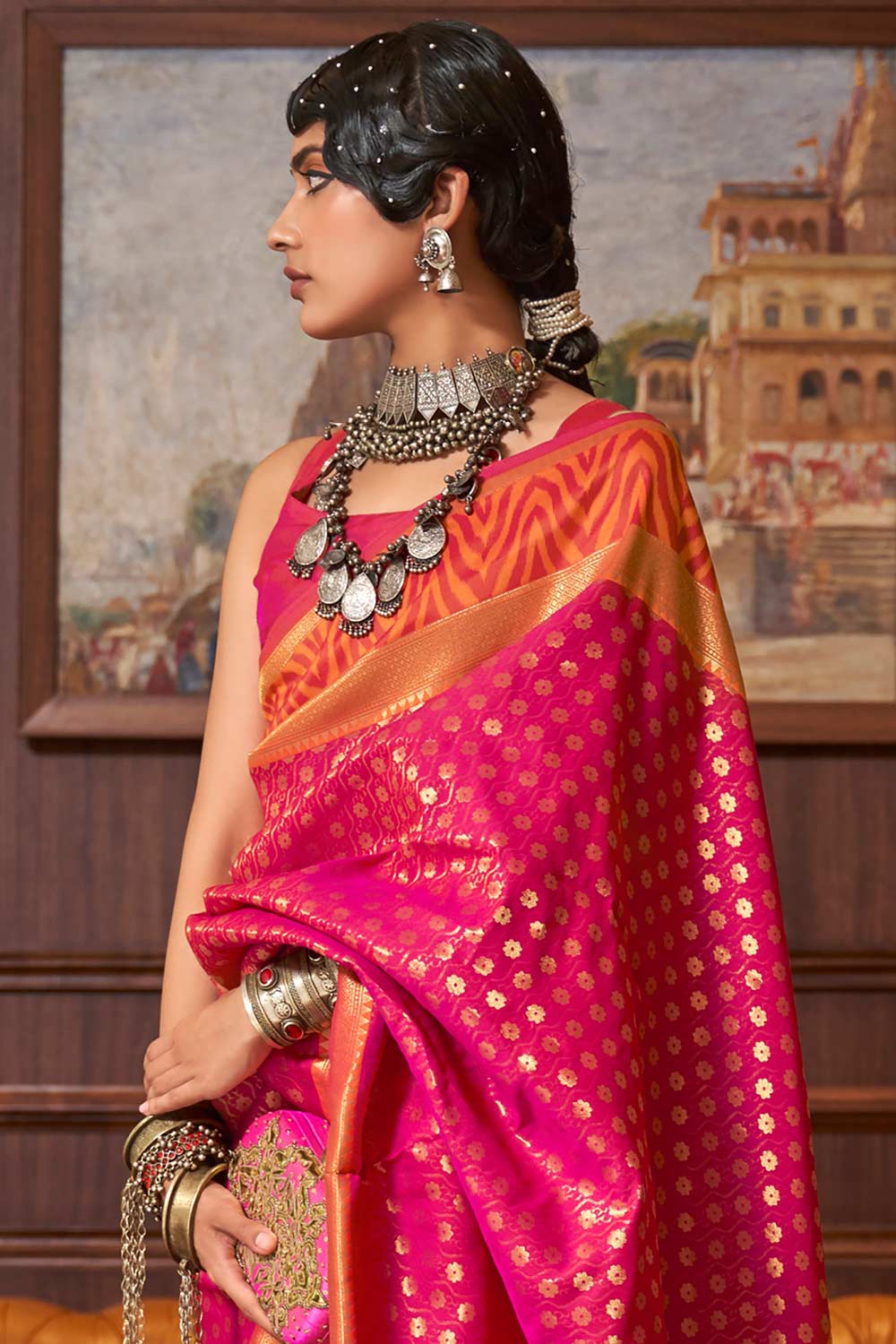 Nora Pink Silk Woven Ready to Wear One Minute Saree