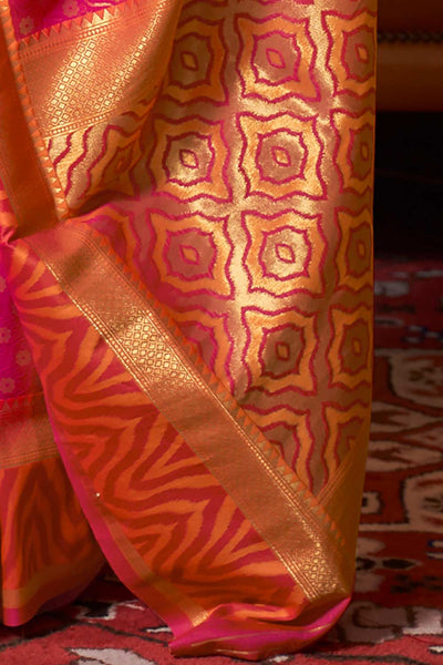 Nora Orange & Pink Silk Blend Banarasi One Minute Saree