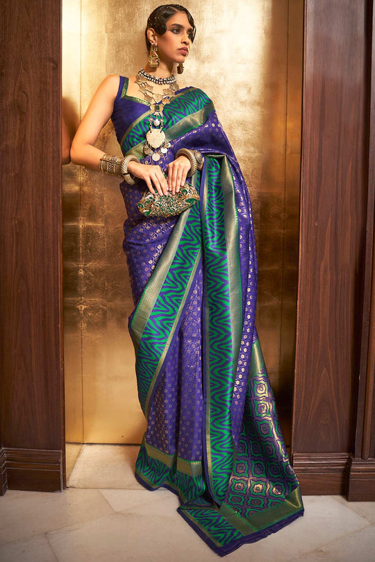 Ashika Multi-Color Silk Blend Paisley Woven Design Banarasi One Minute Saree