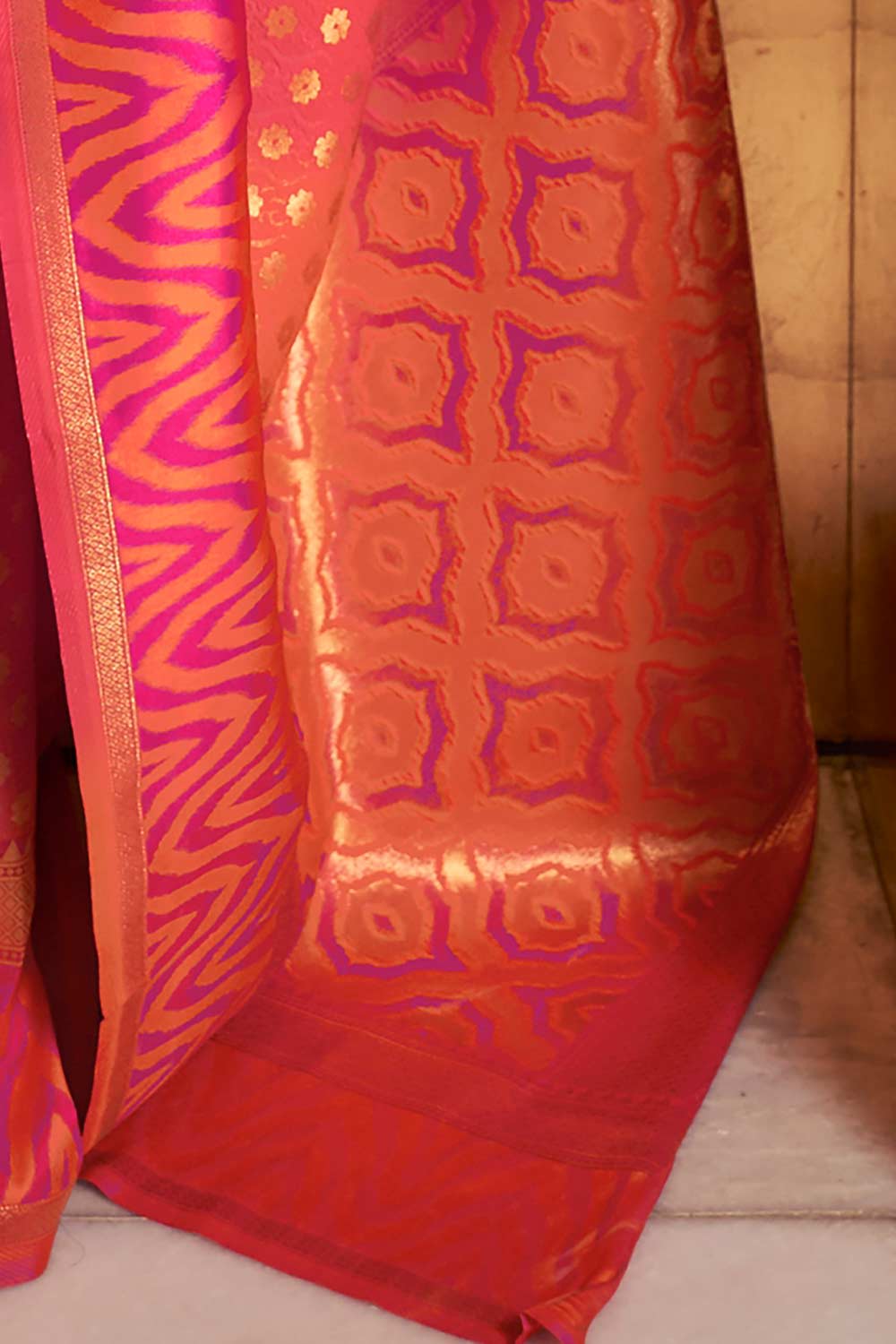 Shashi Peach Silk Paisley Ready to Wear One Minute Saree