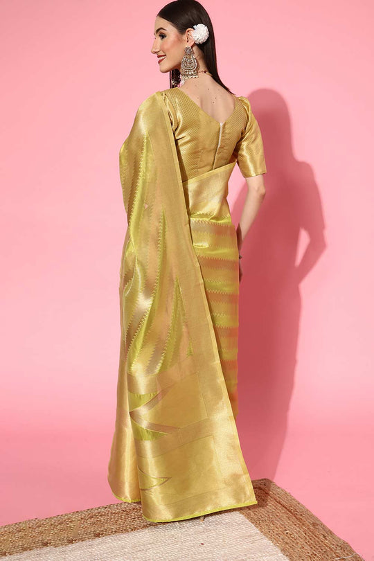 Buy Olive Organza Leheriya Design One Minute Saree Online - Back