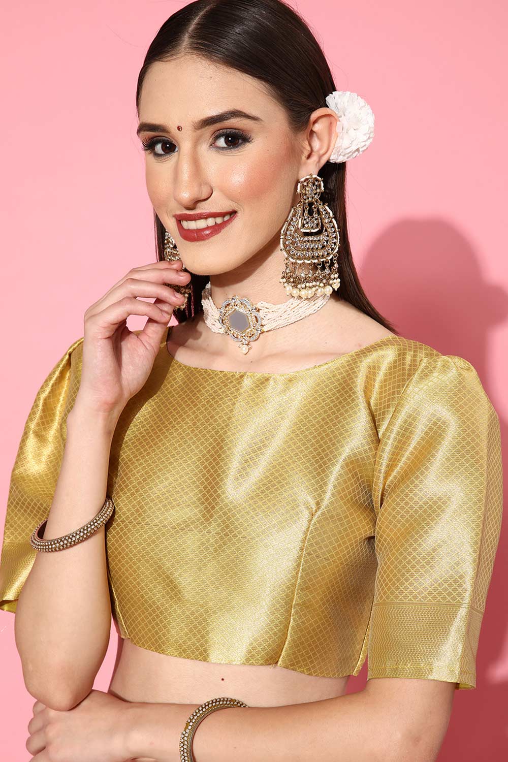 Buy Olive Organza Leheriya Design One Minute Saree Online - Zoom In