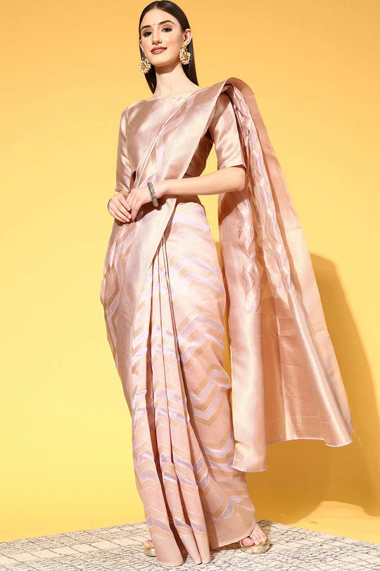 Buy Lavender Organza Leheriya Design One Minute Saree Online