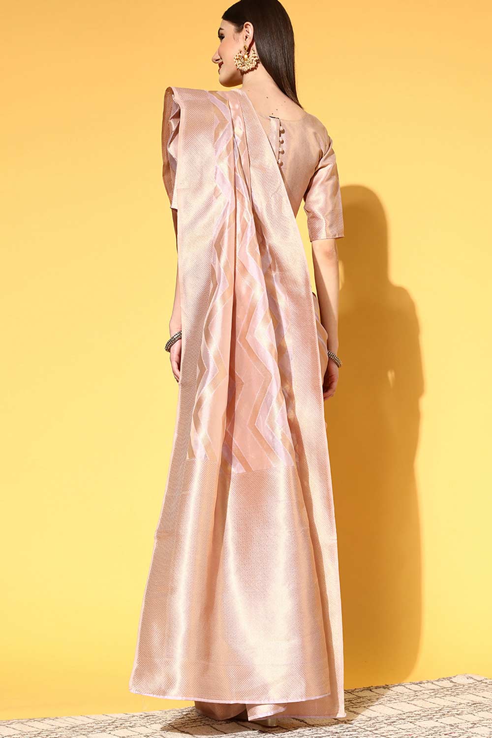 Buy Lavender Organza Leheriya Design One Minute Saree Online - Back