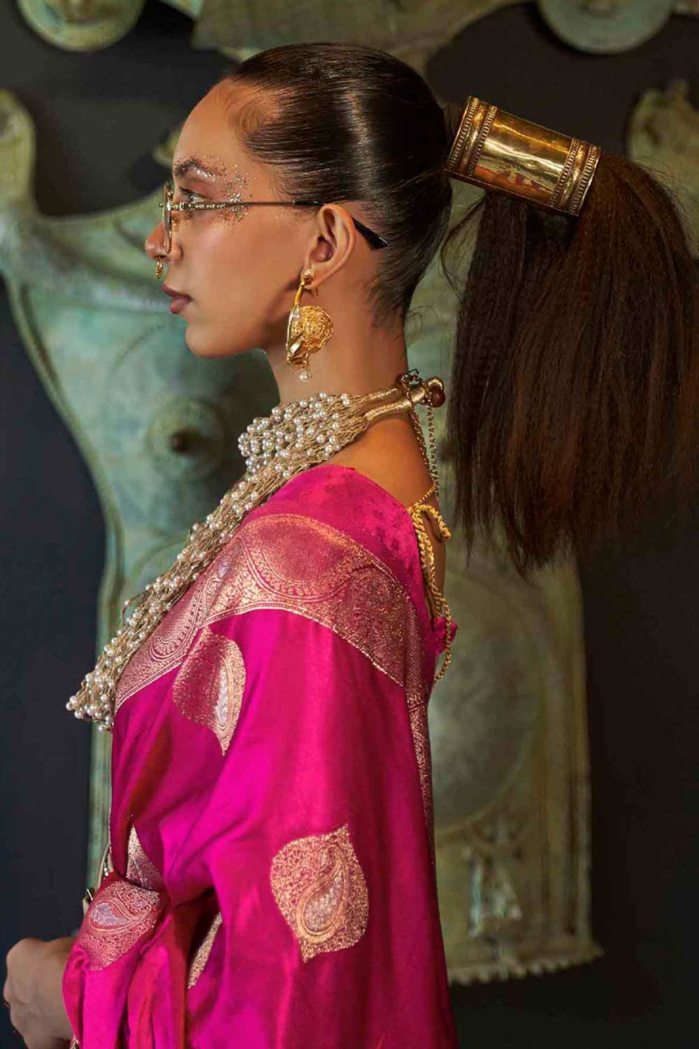 Buy Pink Art Silk Bagh Design One Minute Saree Online - Back