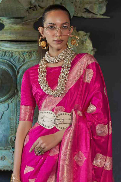 Buy Pink Art Silk Bagh Design One Minute Saree Online - Front