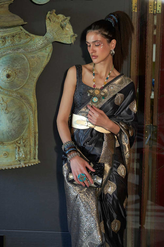 Buy Black Art Silk Bagh Design One Minute Saree Online - Back