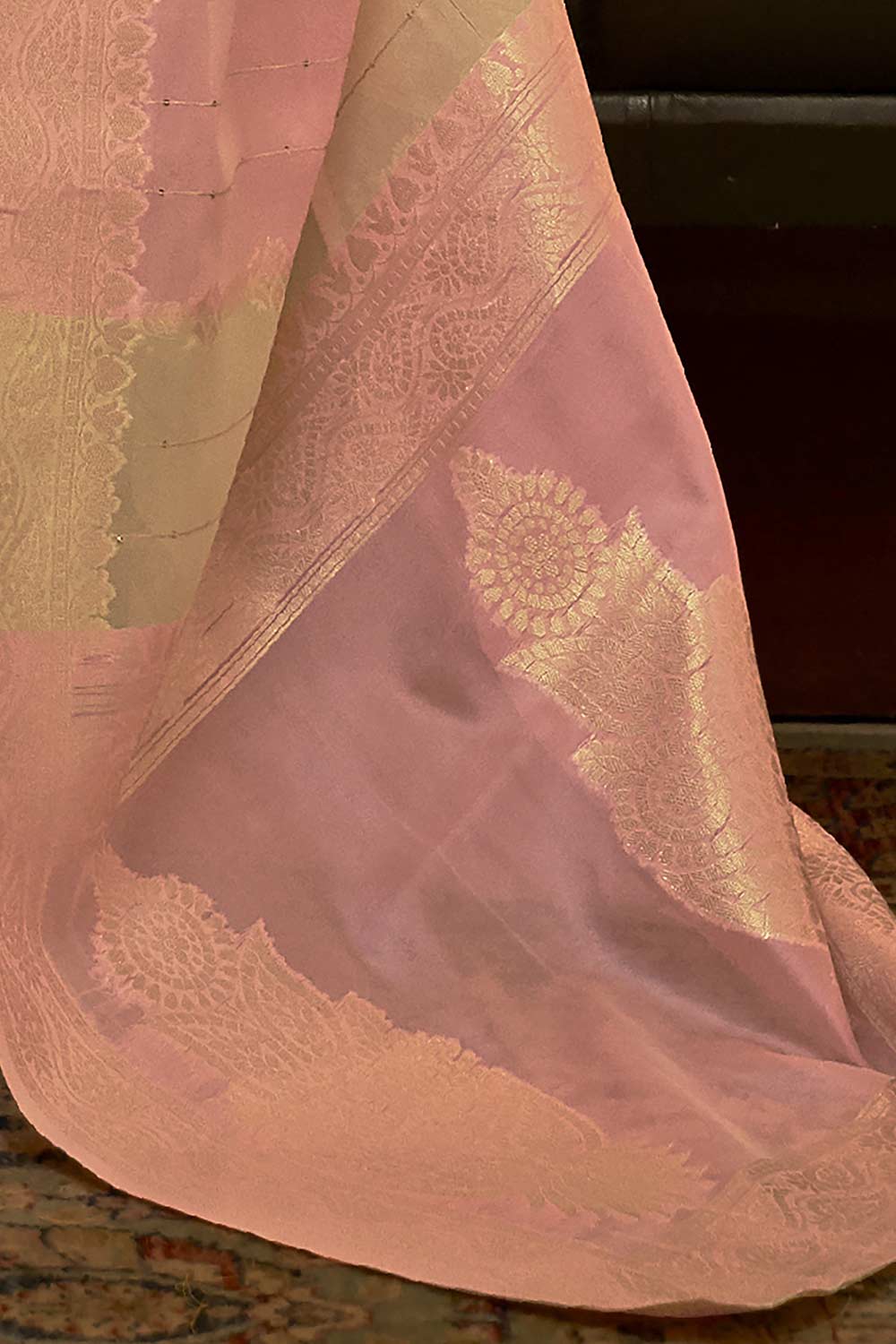 Patty Pink Striped Organza Banarasi One Minute Saree