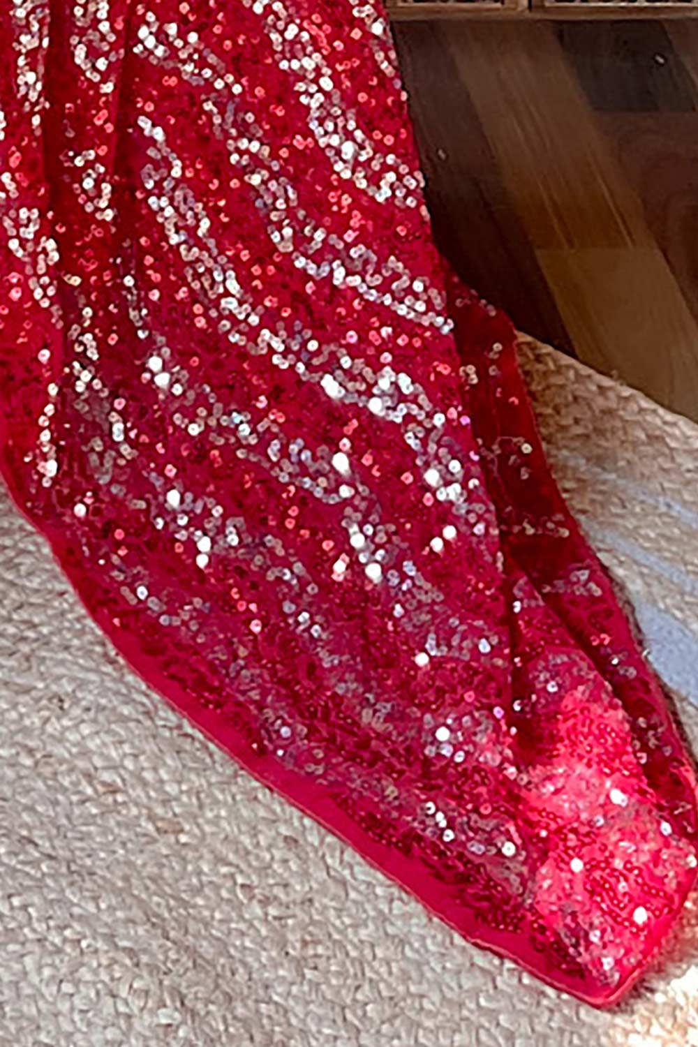 Buy Red Georgette Sequin One Minute Saree Online - Zoom In