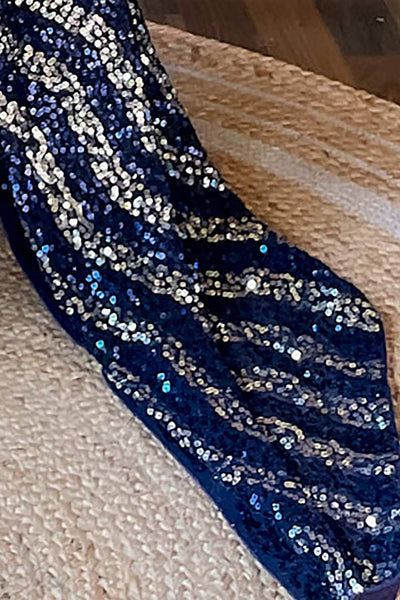 Buy Navy Blue Georgette Sequin One Minute Saree Online - Front