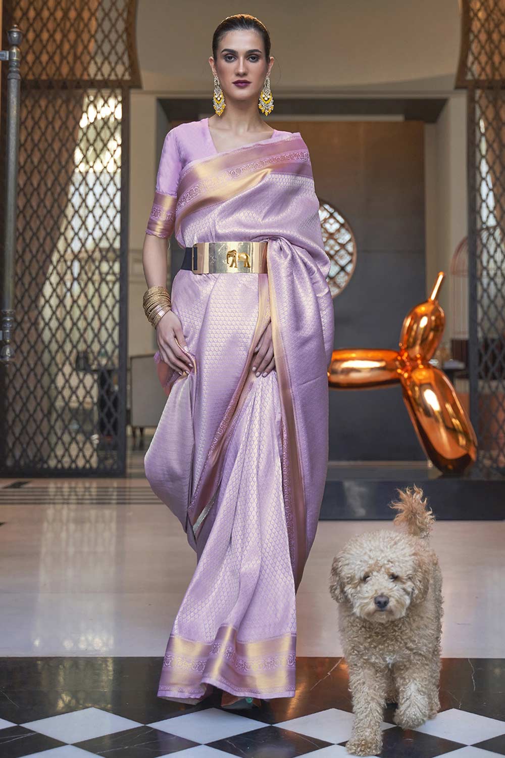 Buy Lavender Art Silk Paisley Design One Minute Saree Online