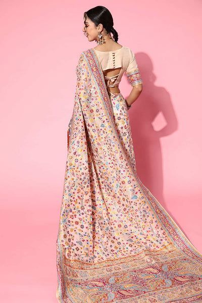 Buy Beige Art Silk Floral Design One Minute Saree Online - Back