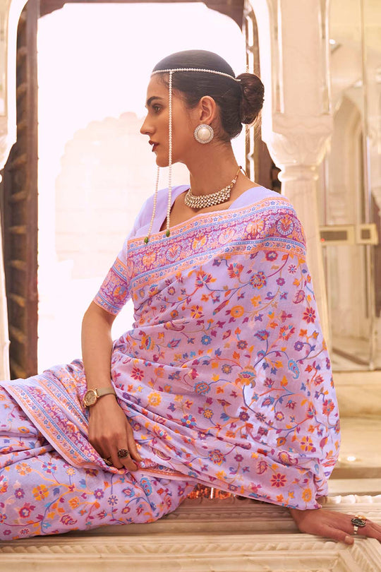 Buy Lavender Art Silk Floral Design One Minute Saree Online - Back