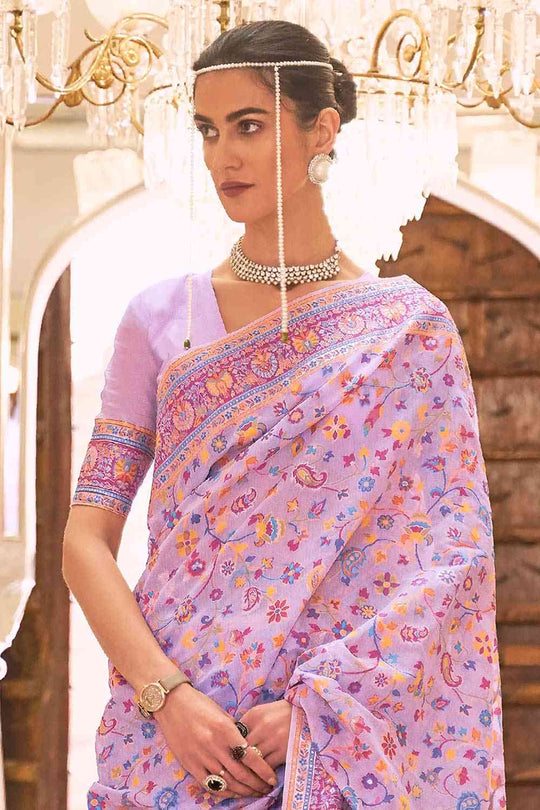 Buy Lavender Art Silk Floral Design One Minute Saree Online - Front