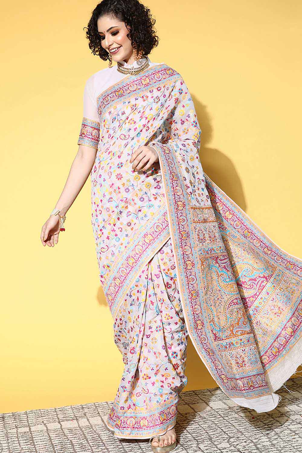 Jenna Multi-Color Silk Blend Floral Woven Design One Minute Saree