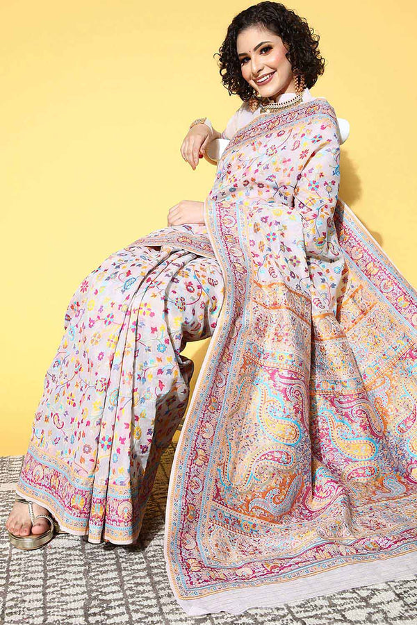 Jenna Multi-Color Silk Blend Floral Woven Design One Minute Saree