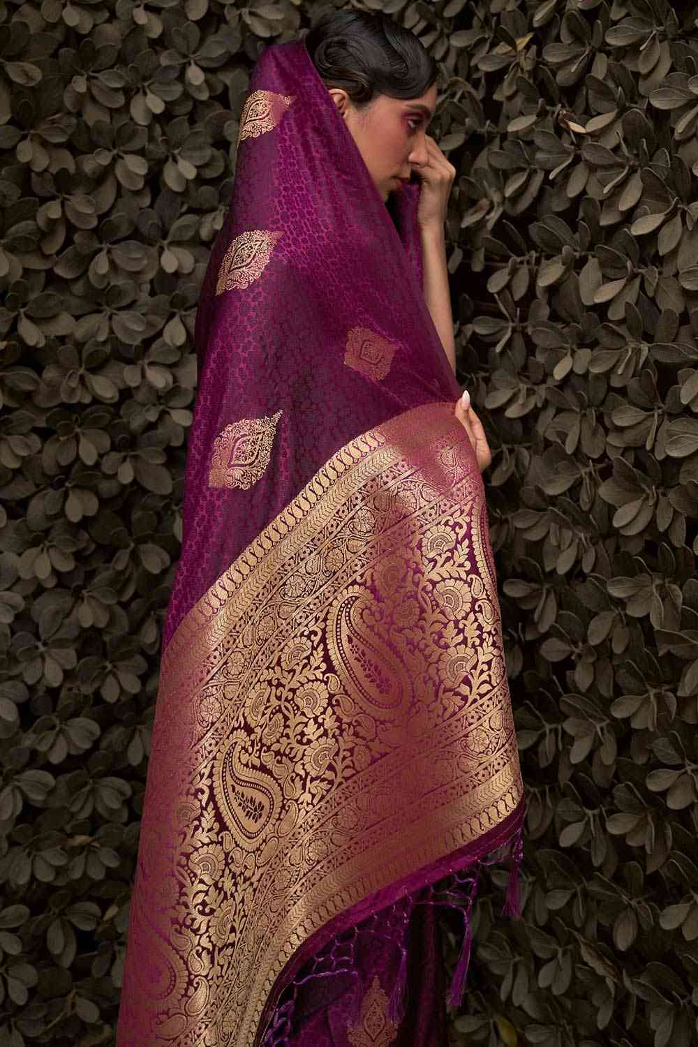 Vera Purple Pure Silk Bagh Woven Design Banarasi One Minute Saree