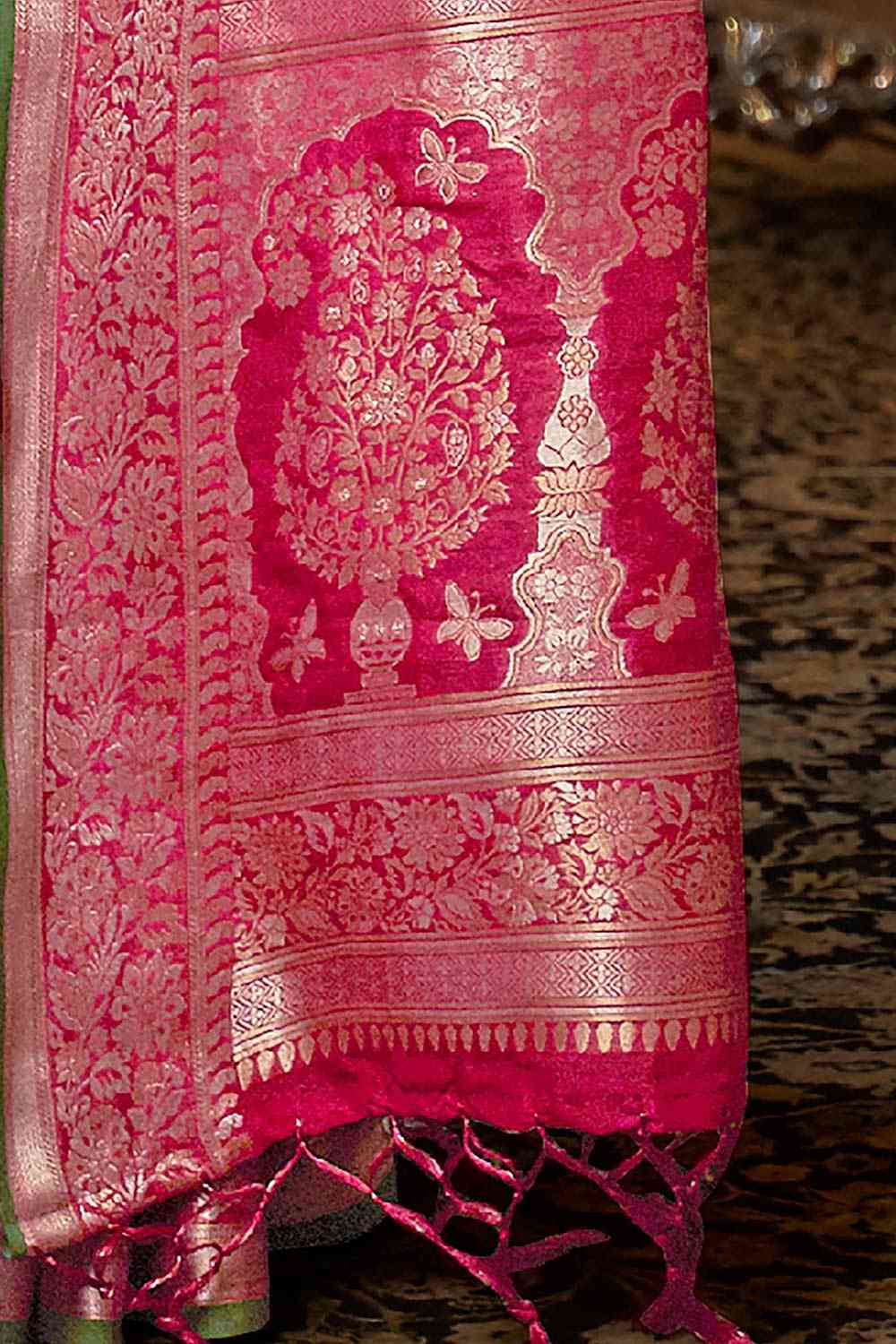 Mina Pink Silk Blend Bagh Banarasi One Minute Saree