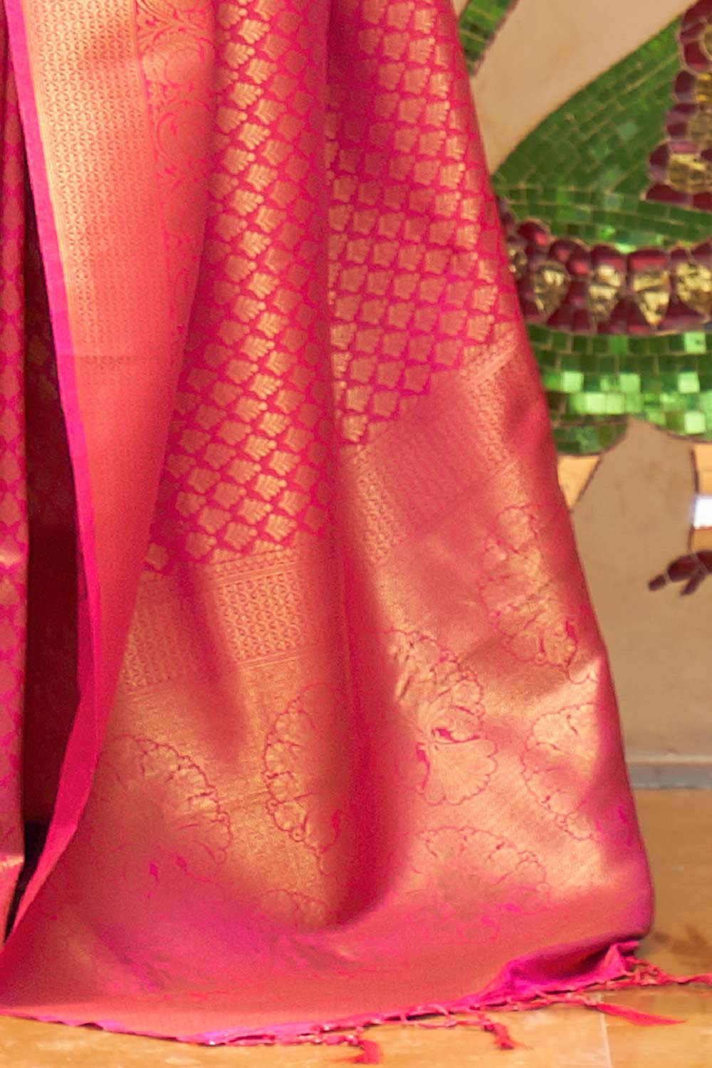 Gauri Pink Silk Blend Floral Banarasi One Minute Saree