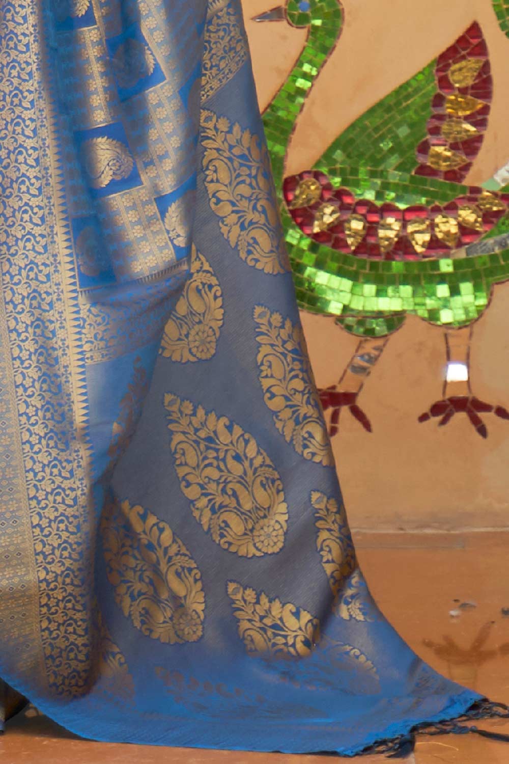 Chari Blue Silk Blend Banarasi One Minute Saree