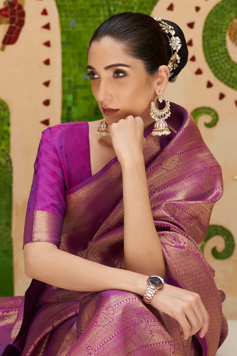 Maya Magenta Silk Floral Woven Ready to Wear One Minute Saree