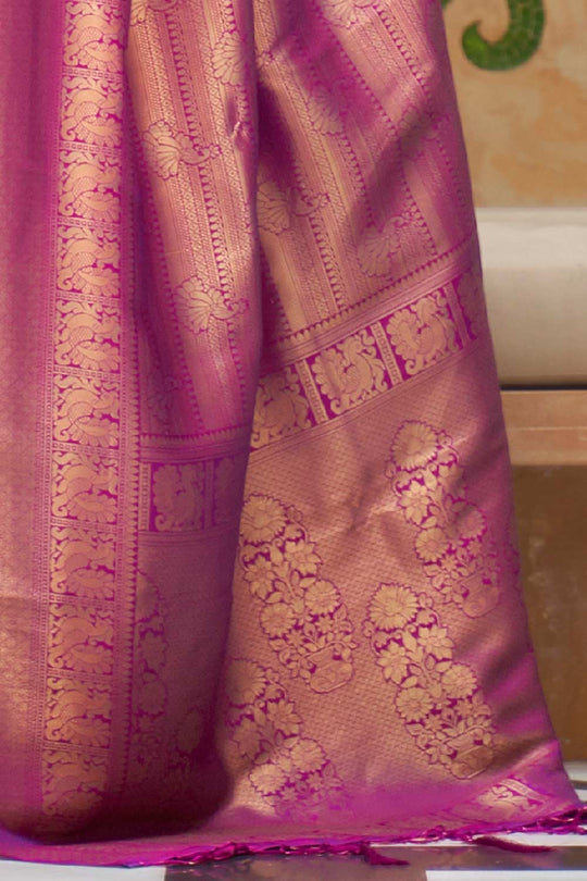 Maya Magenta Silk Floral Woven Ready to Wear One Minute Saree
