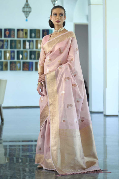 Sadie Pink Silk Blend Banarasi One Minute Saree
