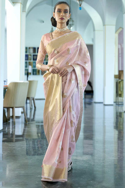 Sadie Pink Silk Blend Banarasi One Minute Saree