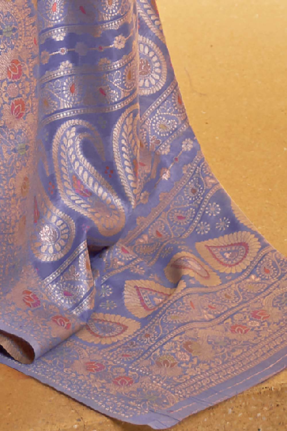 Buy Lavender Art Silk Ethnic Motif Design One Minute Saree Online - Side
