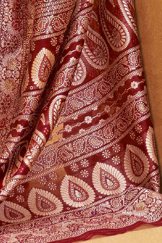 Buy Maroon Art Silk Ethnic Motif Design One Minute Saree Online - Side