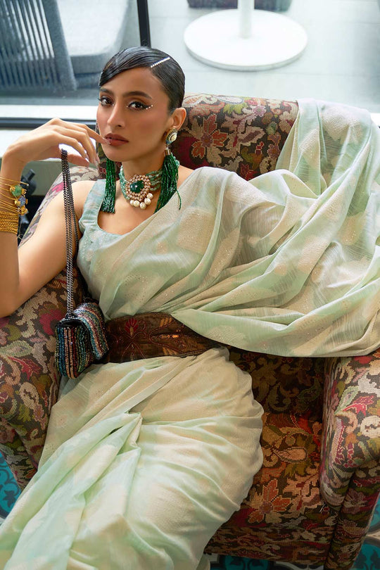 Nuri Green Silk Chikankari Ready to Wear One Minute Saree