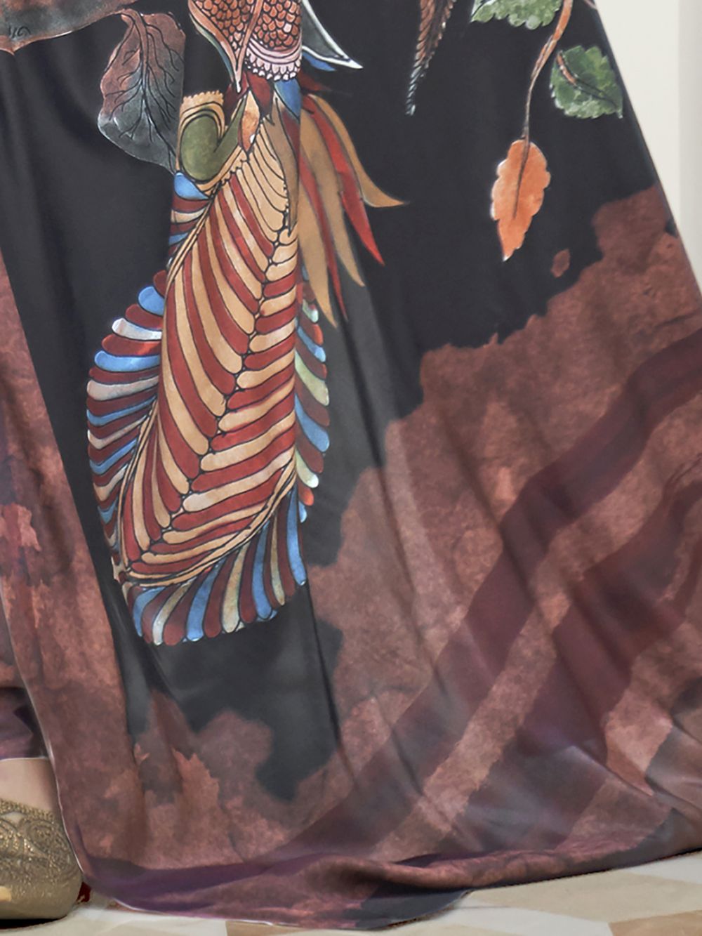 Zufia Black Crepe Pochampally Kalamkari One Minute Saree